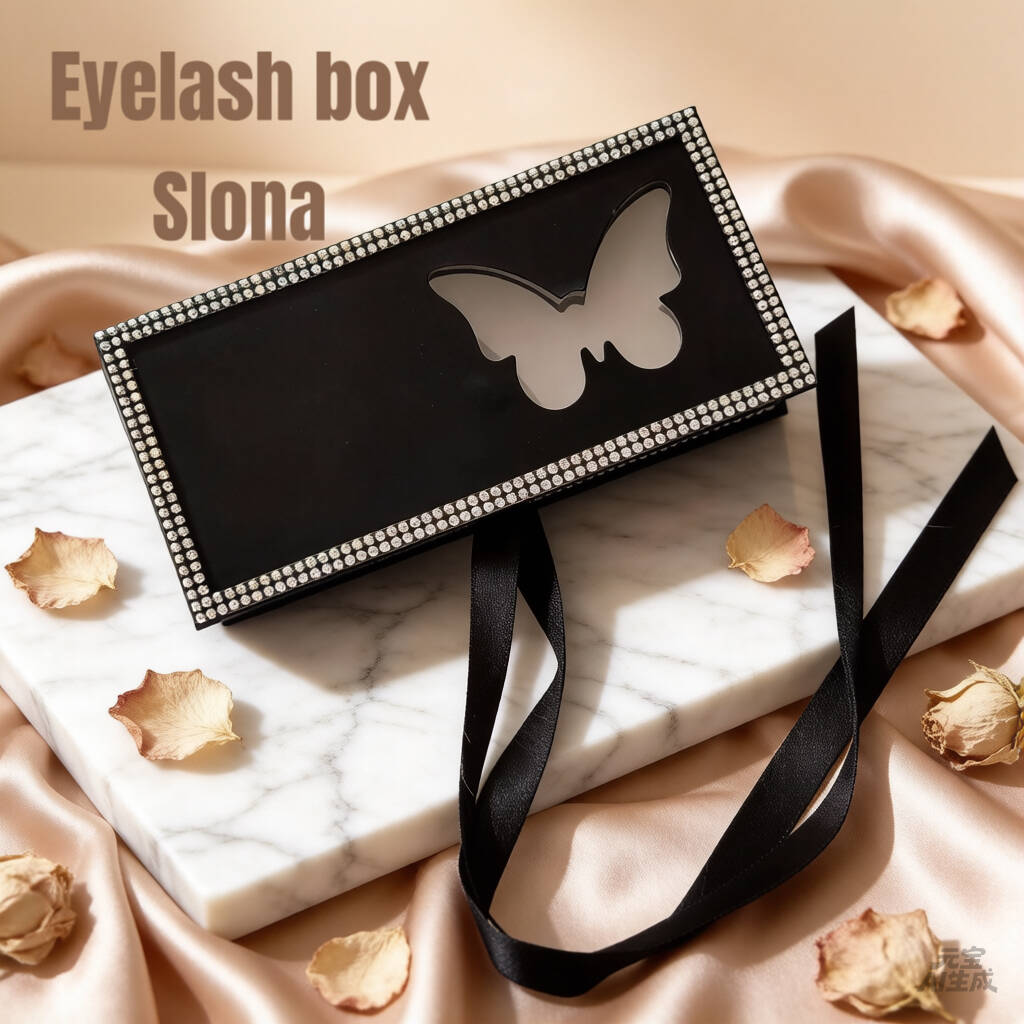Rhinestone-decorated flip-top butterfly cutout exquisite box