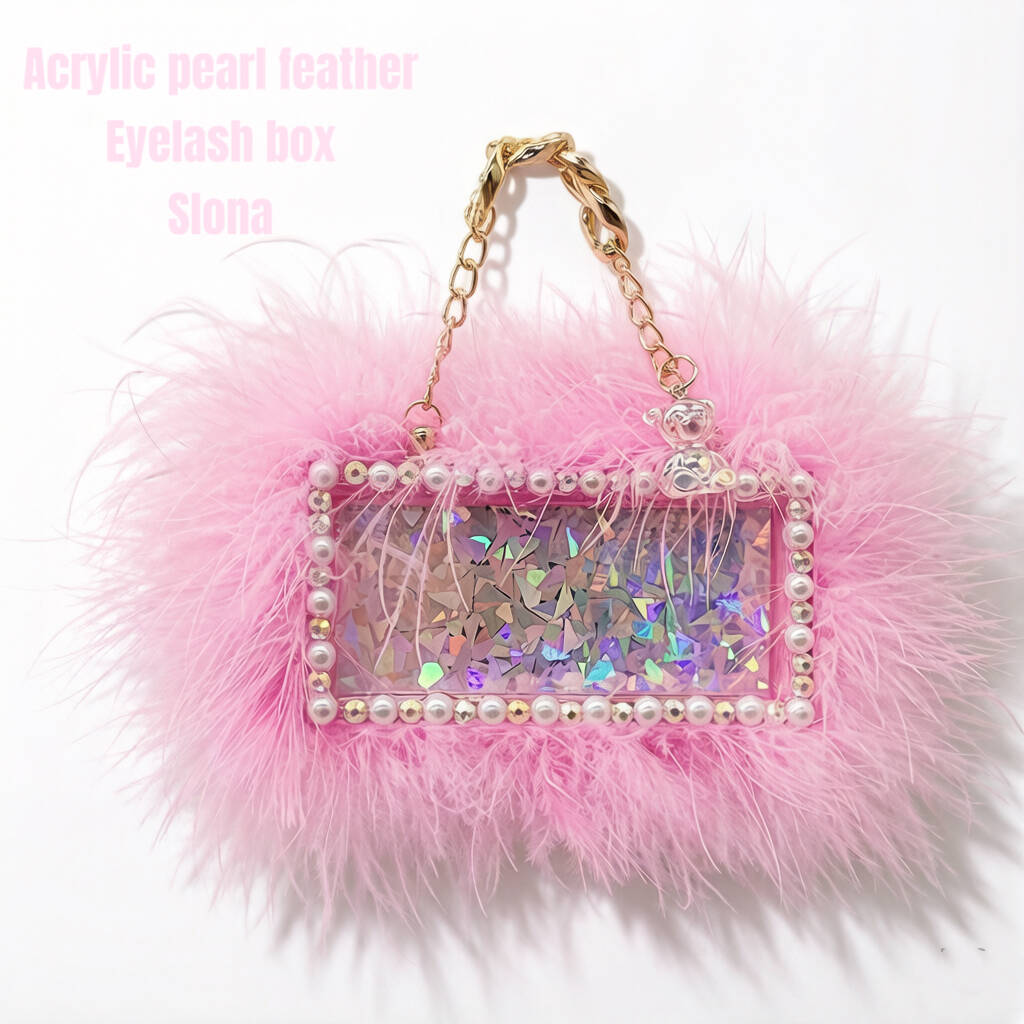 Acrylic rhinestone feather box with handle