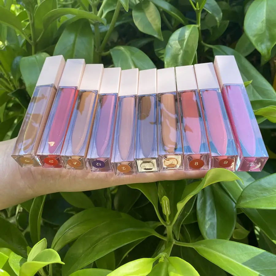 P25-2 Cosmetics vendors Wholesale customized logo natural custom high lipgloss girl nude clear vegan rhinestone diamond Lip Gloss bulk