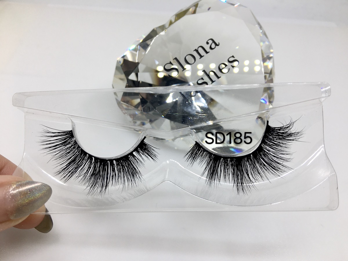 SD185 High Quality Custom packaging Natural Soft 18MM Siberian Mink Eyelash Strips 3D Mink Eyelashes