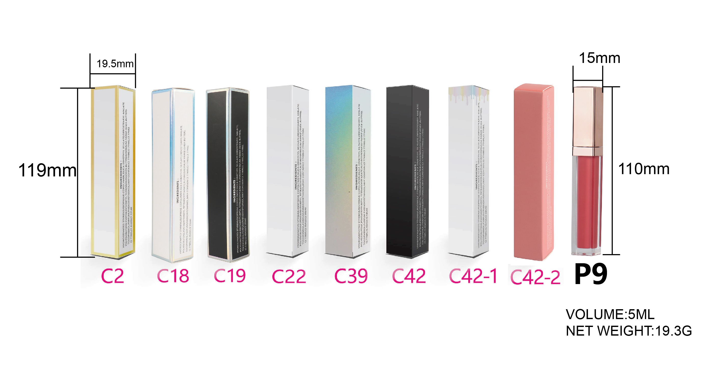 P9 Create Your Logo Lip Makeup Line Pinky Red Glossy Lip Gloss Lipgloss Vendor