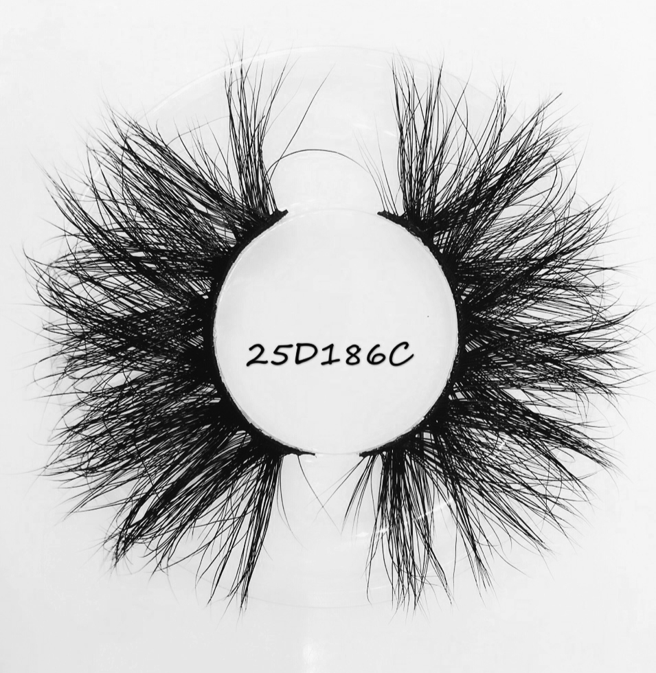 25D186C Wholesale 5D eyelash cruelty free 25mm  strip lashes custom lash box private label eyelash
