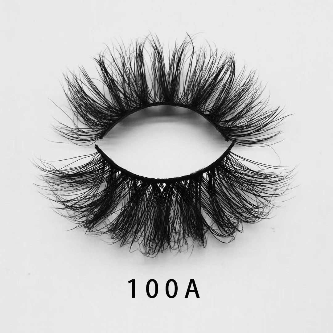 W100A Wholesale private label handmade fluffy 100% real fur mink lashes 25mm mink eyelashes bulk