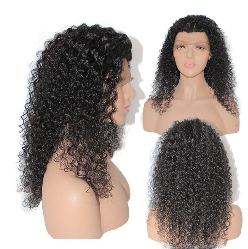 Wholesale Front Full Lace Human Hair Wig, Natural Black Long Curly Brazilian Hair Lace Wig For Women