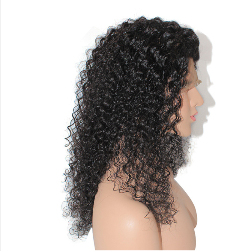 Wholesale Front Full Lace Human Hair Wig, Natural Black Long Curly Brazilian Hair Lace Wig For Women